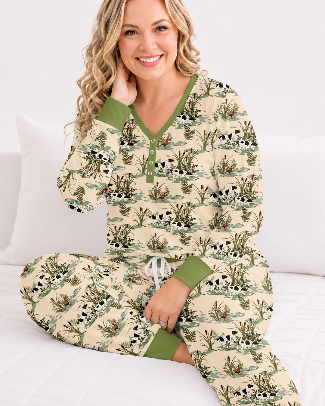Vintage Pheasant & Hunting Dog Field Family Matching Bamboo Women Pajama Set