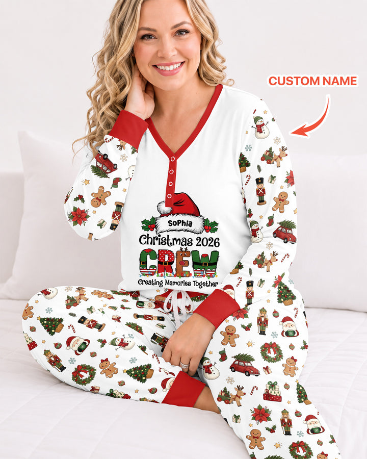 Custom Name Christmas 2026 Crew Bamboo Women Pajama Set