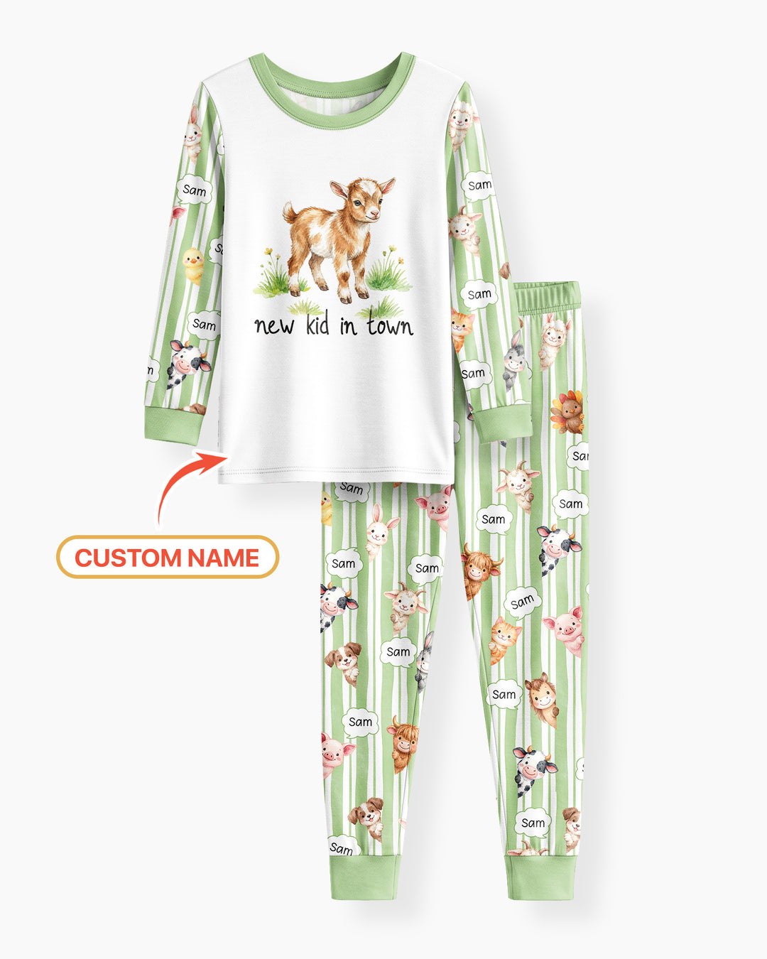 New Kid in Town Custom Name Bamboo Two Piece Long Sleeve Pajama Set