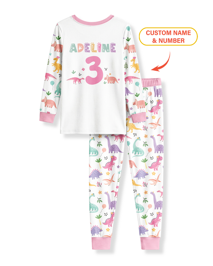 Personalized Dinosaur Birthday Bamboo Two Piece Long Sleeve Pajama Set