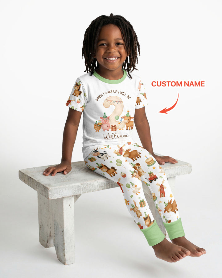 Personalized Farm Animals When I Wake Up I Will Be Birthday Bamboo Two Piece Short Sleeve Pajama Set