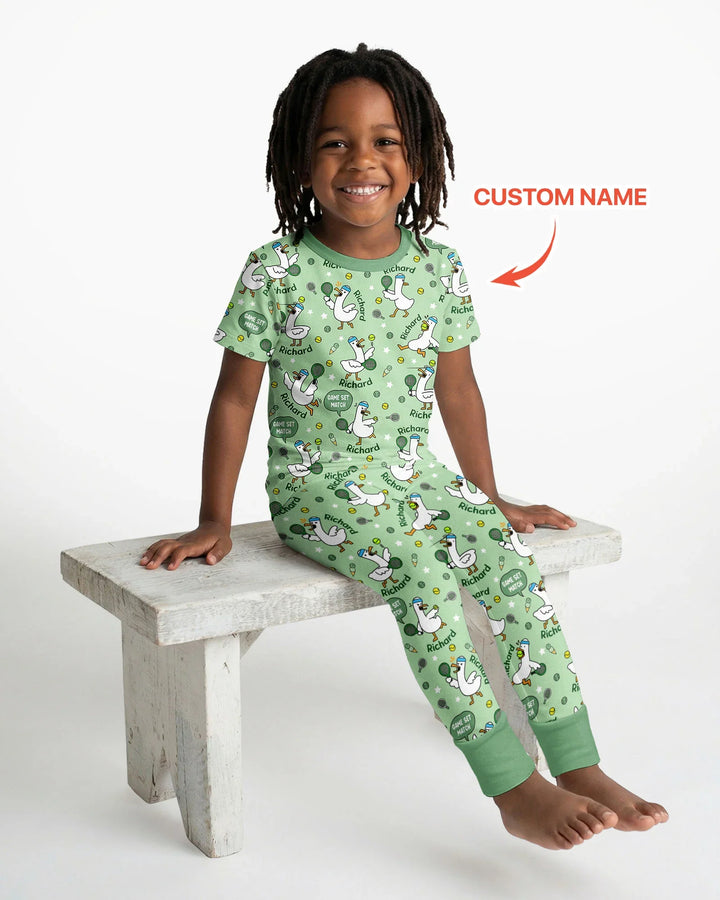 Silly Goose Playing Tennis Bamboo Two Piece Short Sleeve Pajama Set