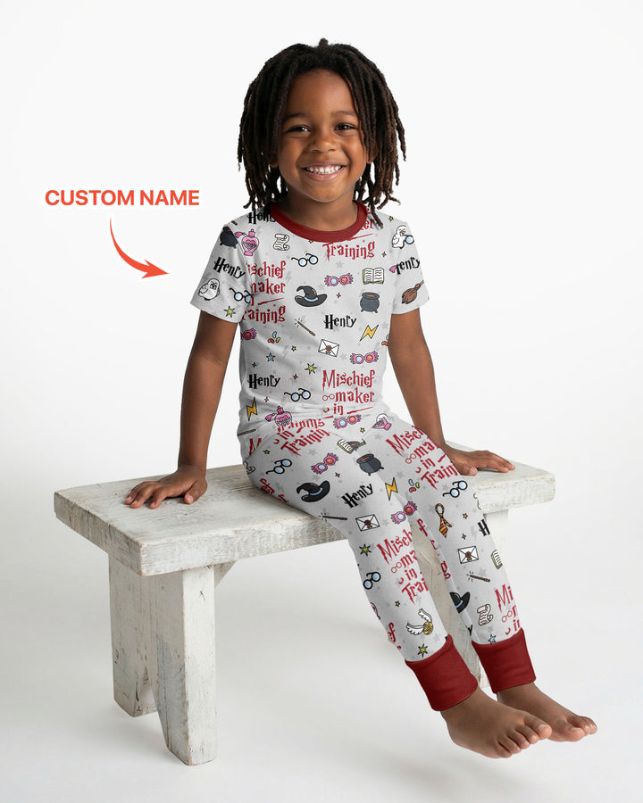 Custom Name Mischief Maker In Training Bamboo Two Piece Short Sleeve Pajama Set
