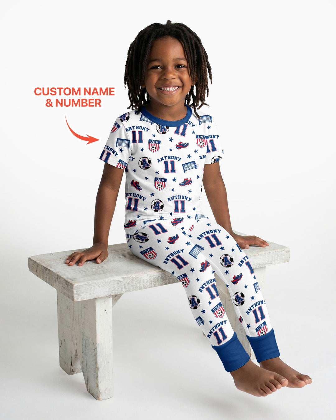 Custom Name Soccer Time Bamboo Two Piece Short Sleeve Pajama Set