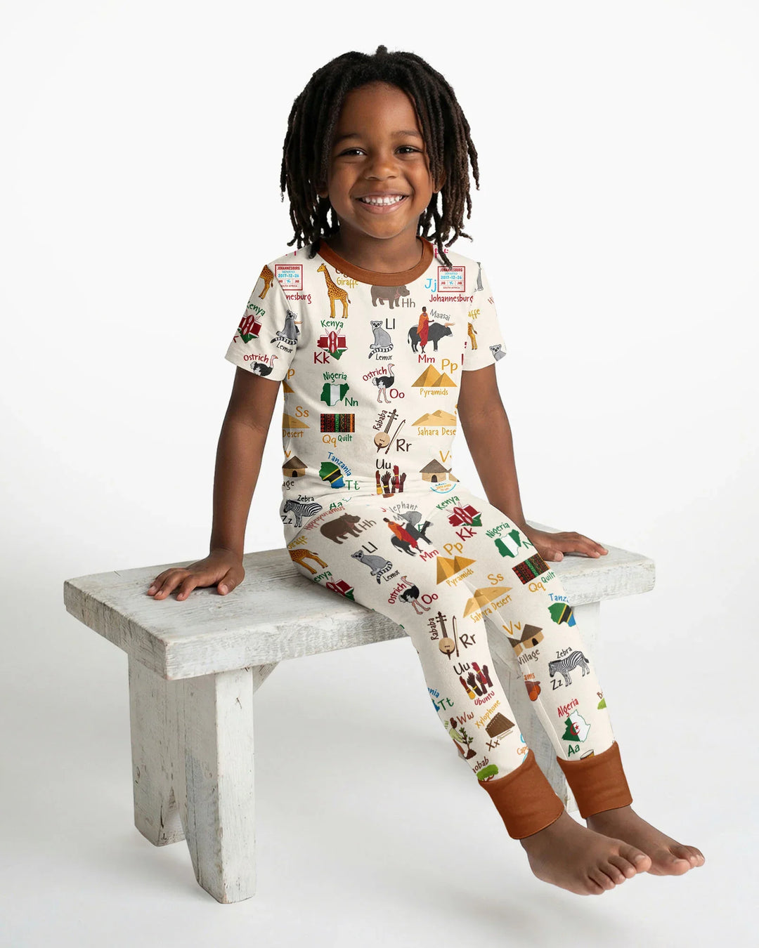 Explore Africa Geography Alphabet Bamboo Two Piece Short Sleeve Pajama Set