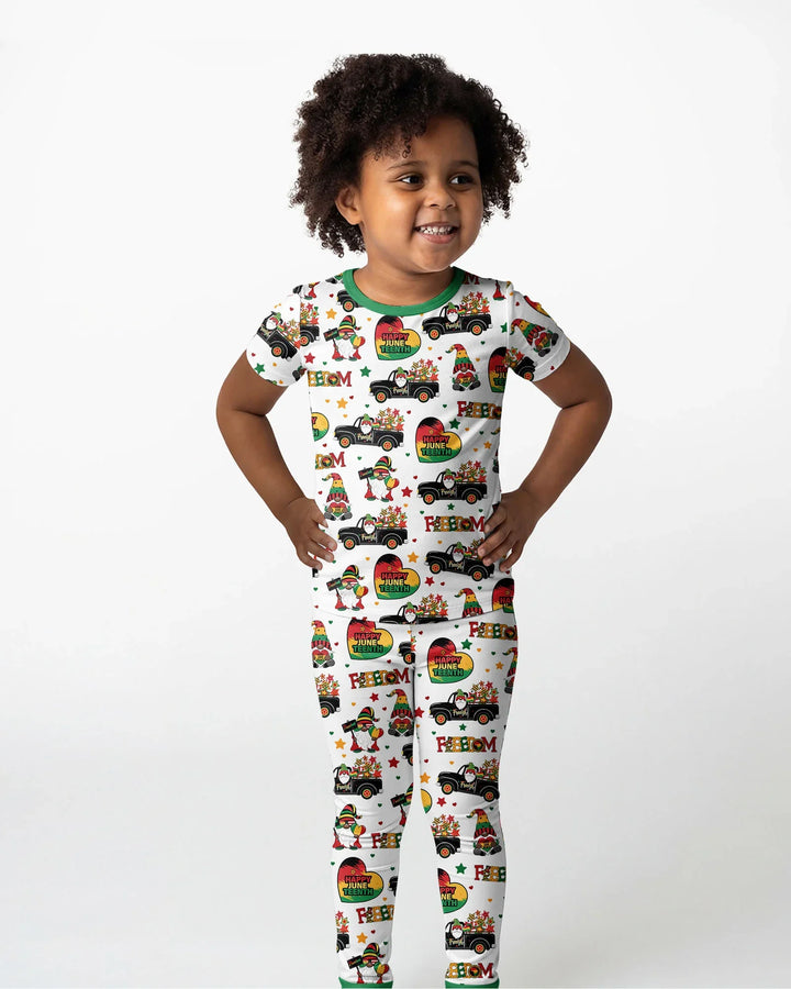 Gnome Happy Juneteenth Bamboo Two Piece Short Sleeve Pajama Set