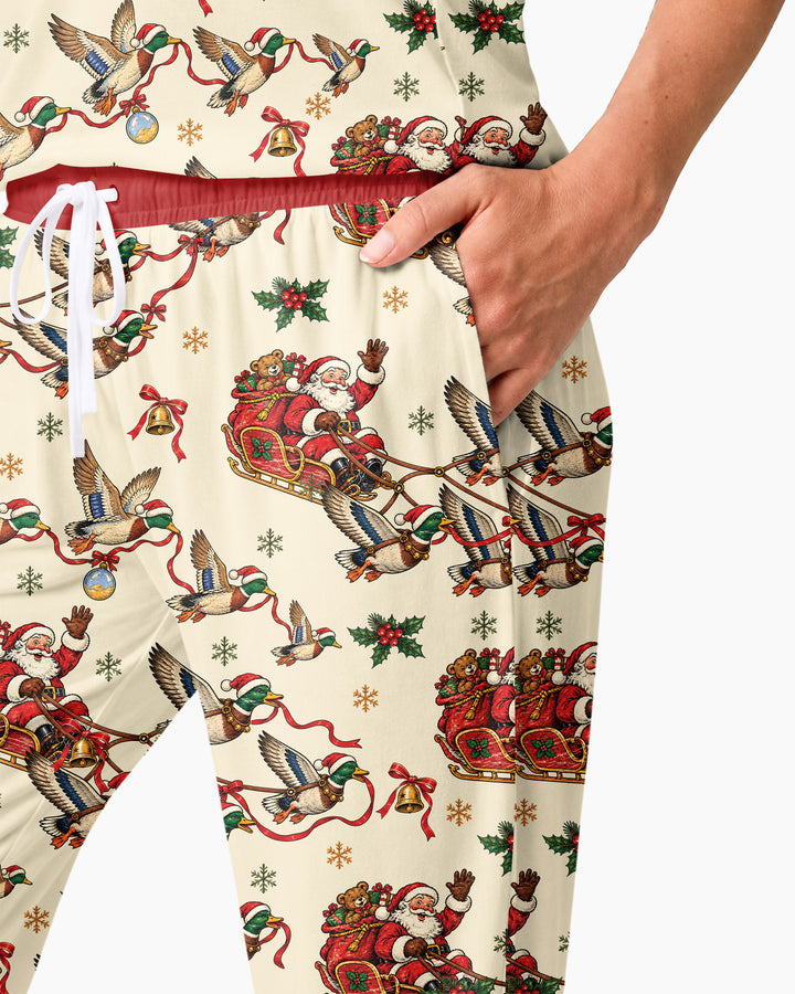 Santa Sleigh with Mallard Ducks Bamboo Women Pajama Set