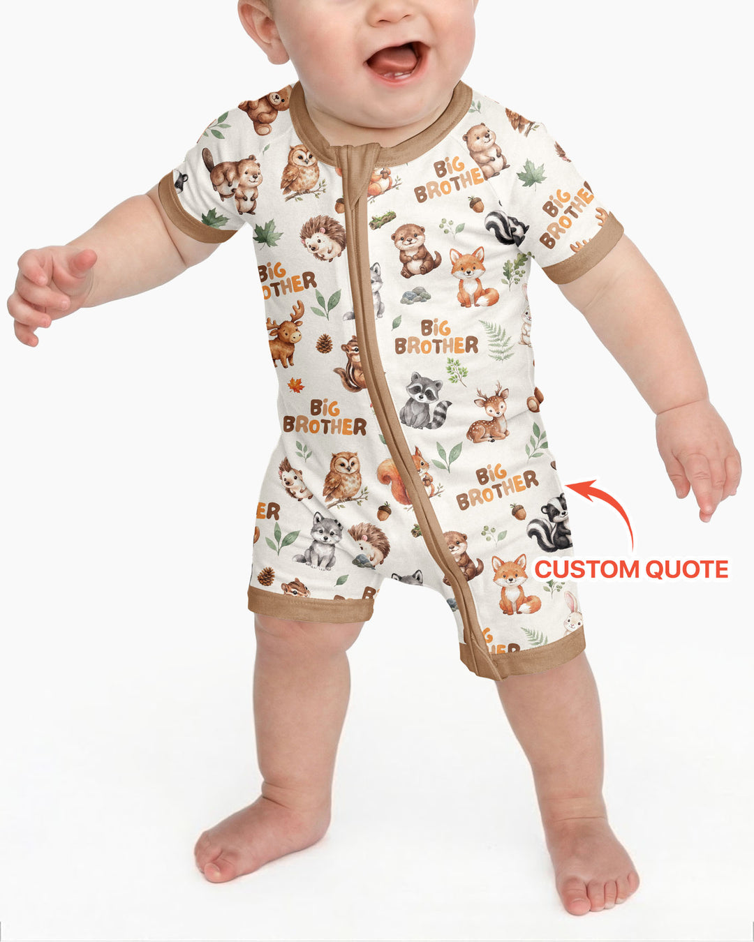 Custom Quote Woodland Animal Matching Sibling Bamboo Shorty Zippy