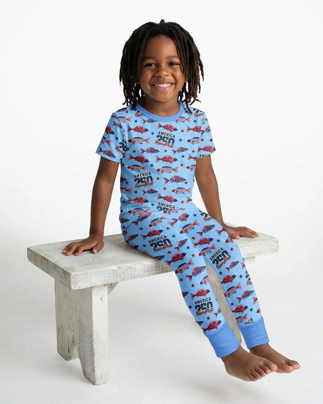 Stars and Stripes Fish Bamboo Two Piece Short Sleeve Pajama Set
