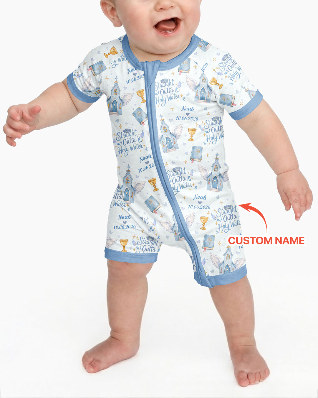 Custom Name Baptism Christening Straight Outta Holy Water Bamboo Shorty Zippy