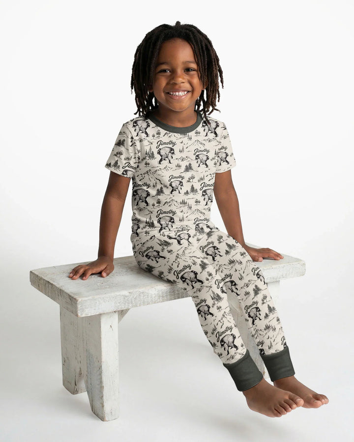 Vintage Jimothy Racoon Family Matching Bamboo Two Piece Short Sleeve Pajama Set