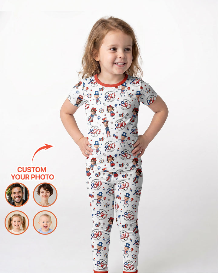 Custom Photo Smith Family Celebration  Bamboo Two Piece Short Sleeve Pajama Set