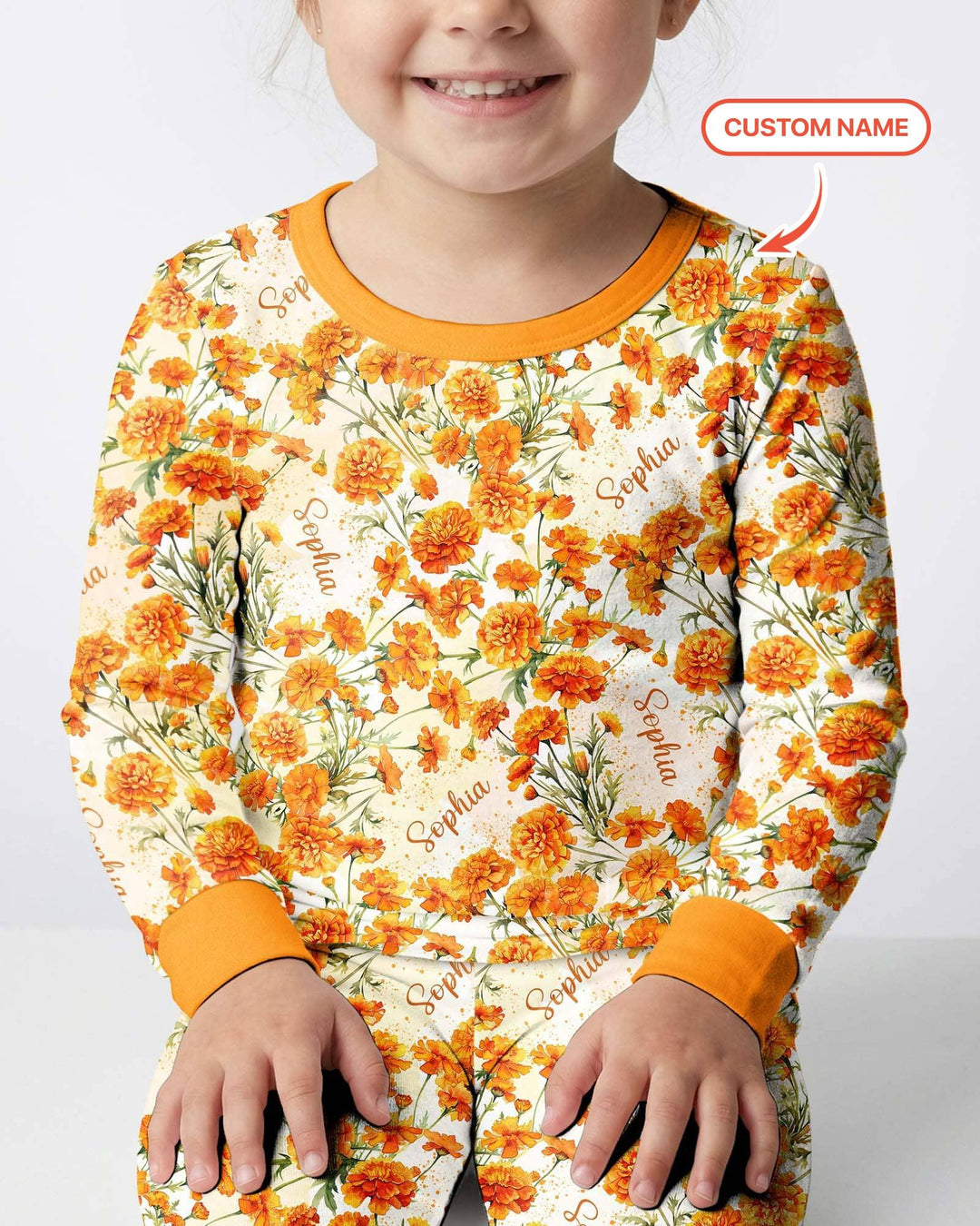 Custom Name Birth Month Flowers Bamboo Two Piece Long Sleeve Pajama Set