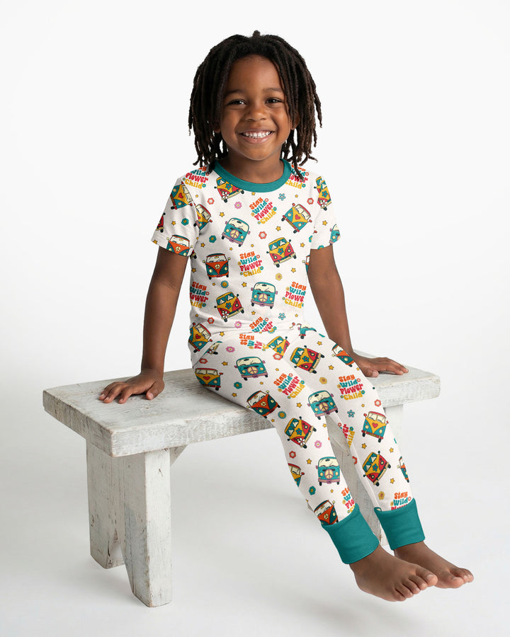 Stay Wild Flower Child Bamboo Two Piece Short Sleeve Pajama Set