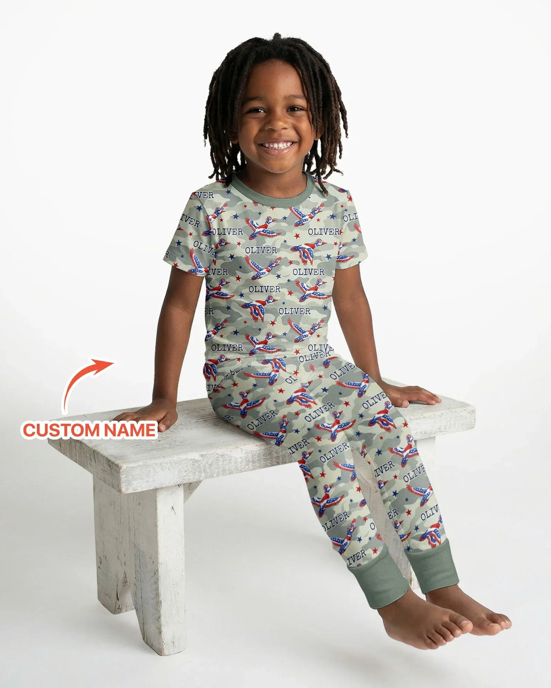 Custom Name America Mallard Duck Family Matching Bamboo Two Piece Short Sleeve Pajama Set