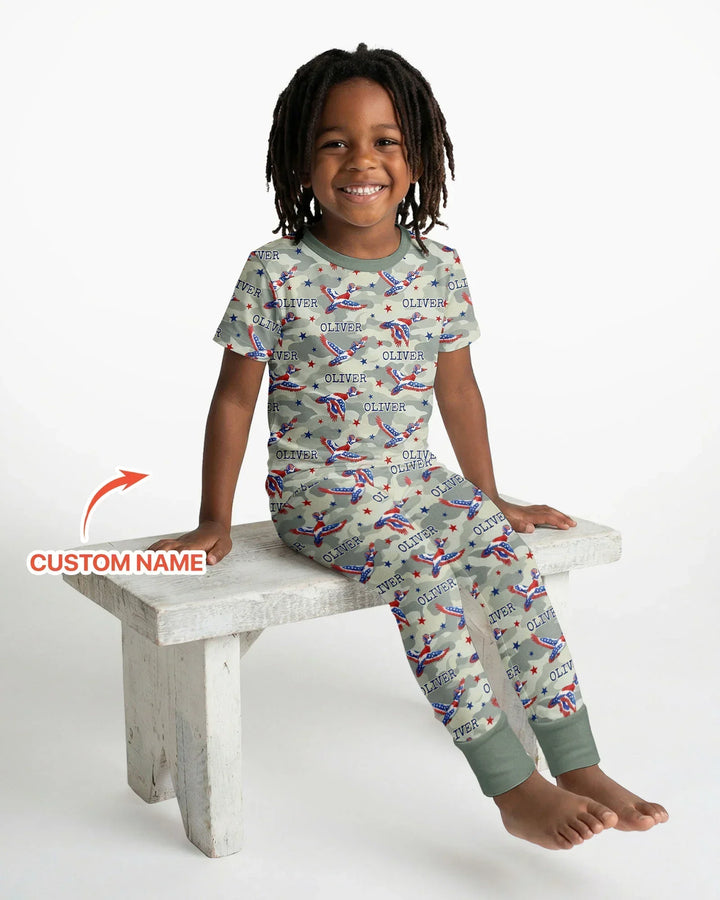 Custom Name America Mallard Duck Family Matching Bamboo Two Piece Short Sleeve Pajama Set