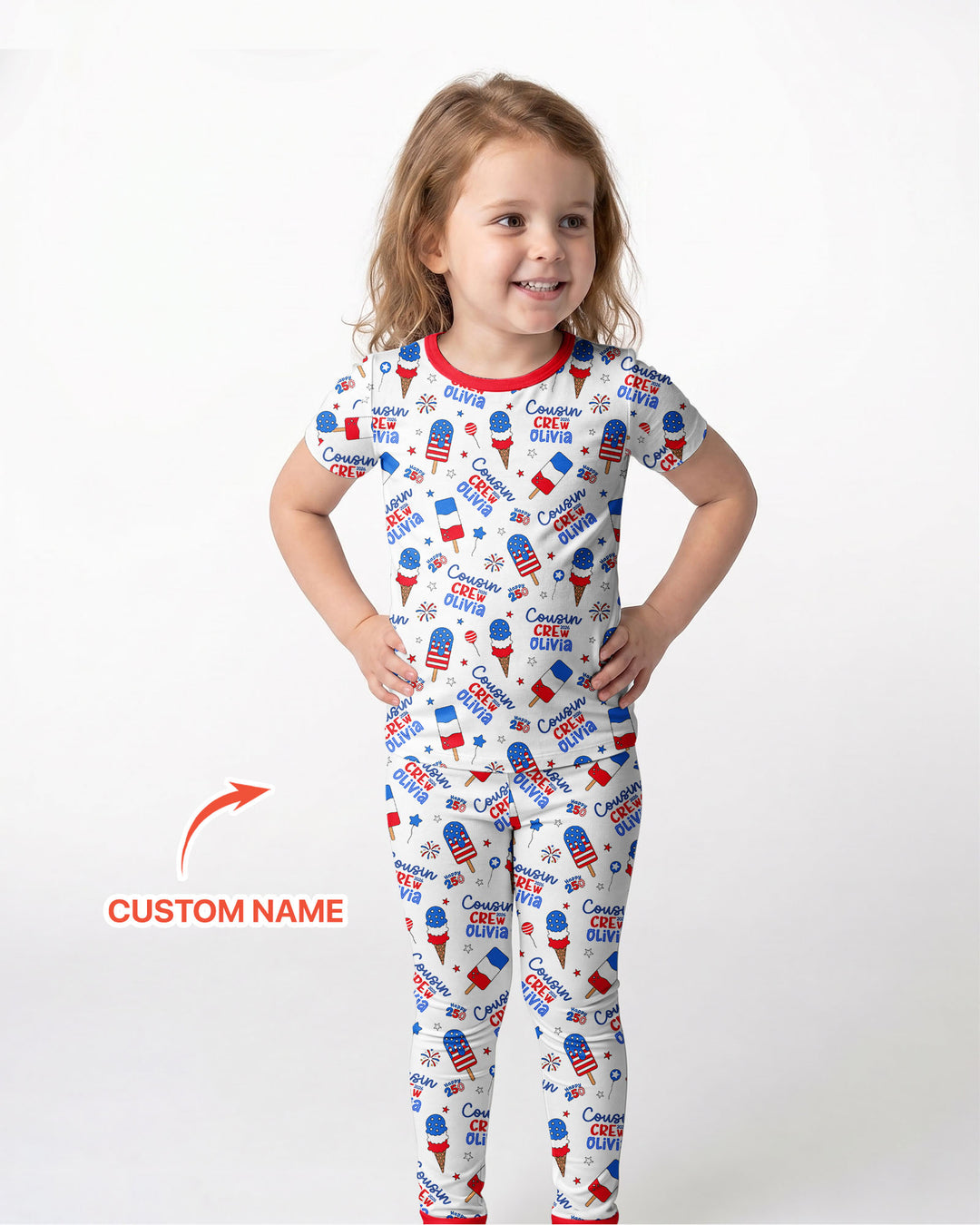 Custom Name 4th of July Cousin Crew Bamboo Two Piece Short Sleeve Pajama Set