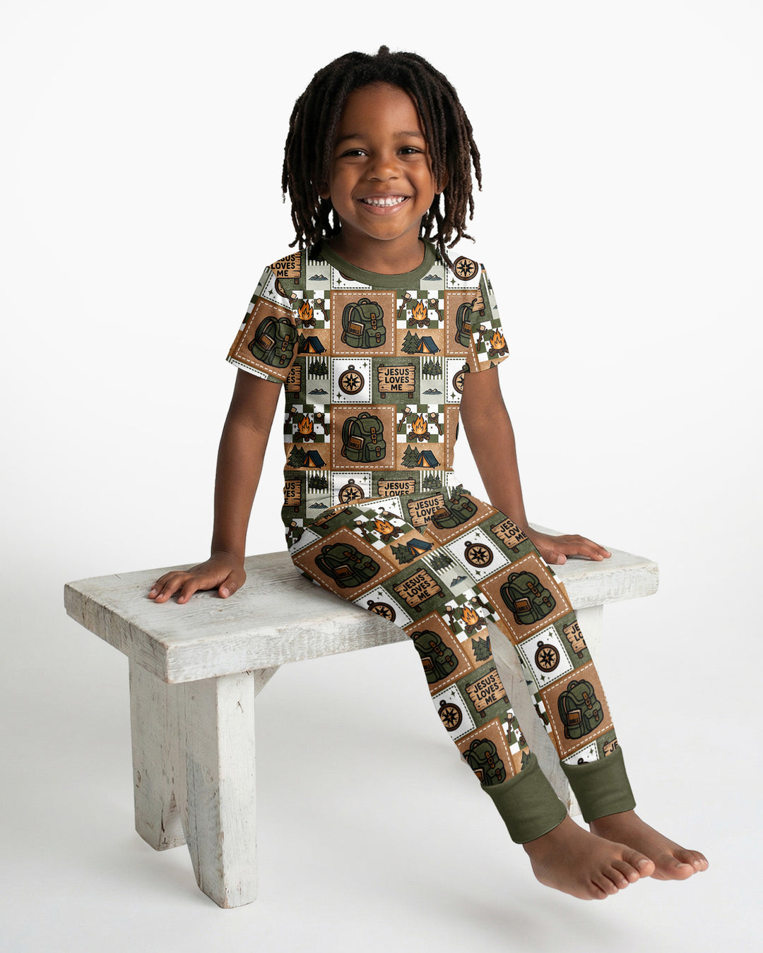 Camping Jesus Loves Me Bamboo Two Piece Short Sleeve Pajama Set