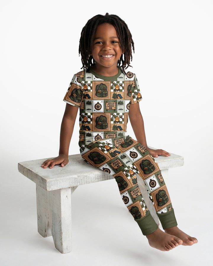Camping Jesus Loves Me Bamboo Two Piece Short Sleeve Pajama Set