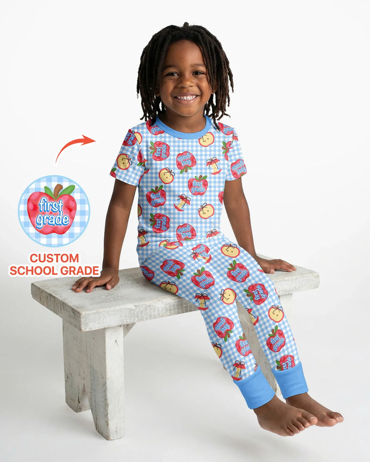 Custom School Grade Apple Days Bamboo Two Piece Short Sleeve Pajama Set