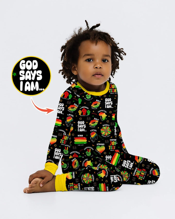 God Says I Am Juneteenth Blessings Bamboo Two Piece Long Sleeve Pajama Set