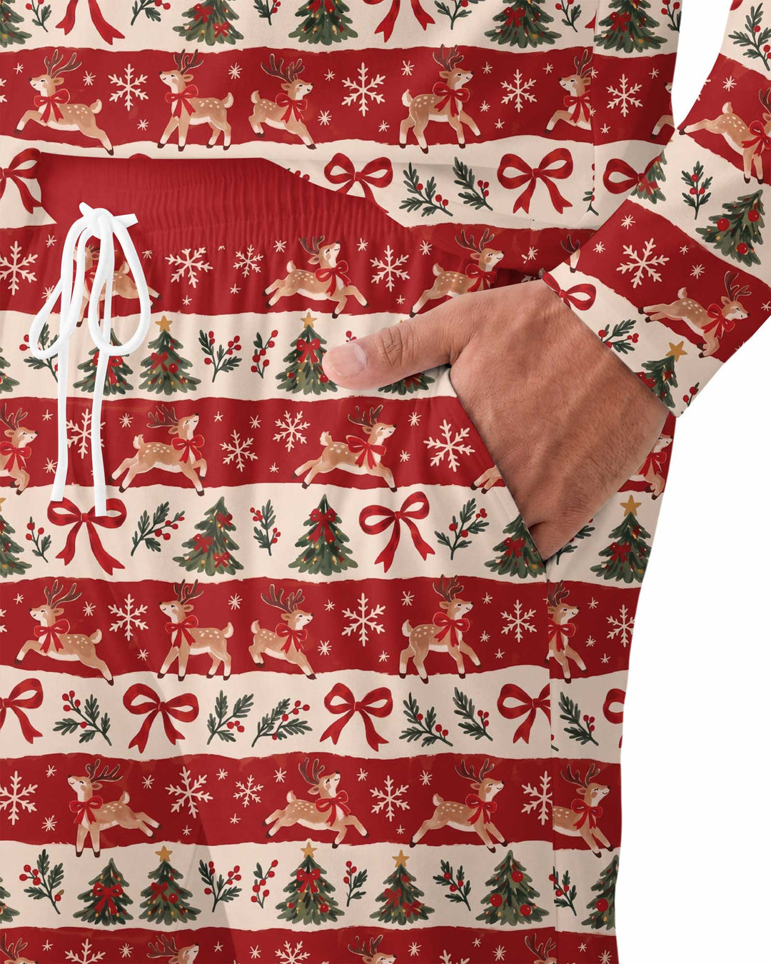 Vintage Reindeer Christmas Stripes Bamboo Men's Pajama Set