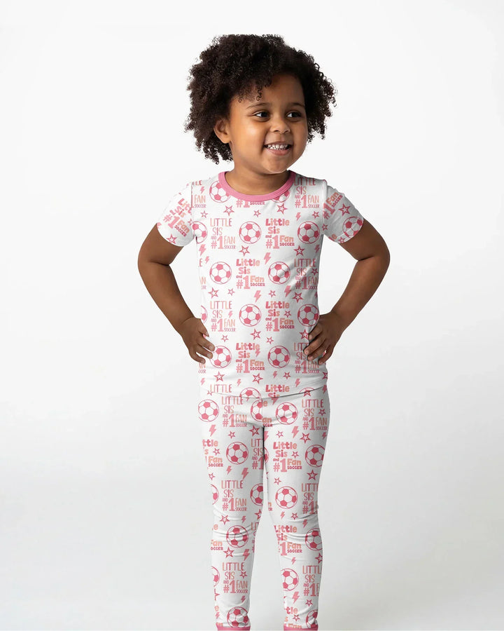 Little Sister and Bro #1 Fan Soccer Bamboo Two Piece Short Sleeve Pajama Set