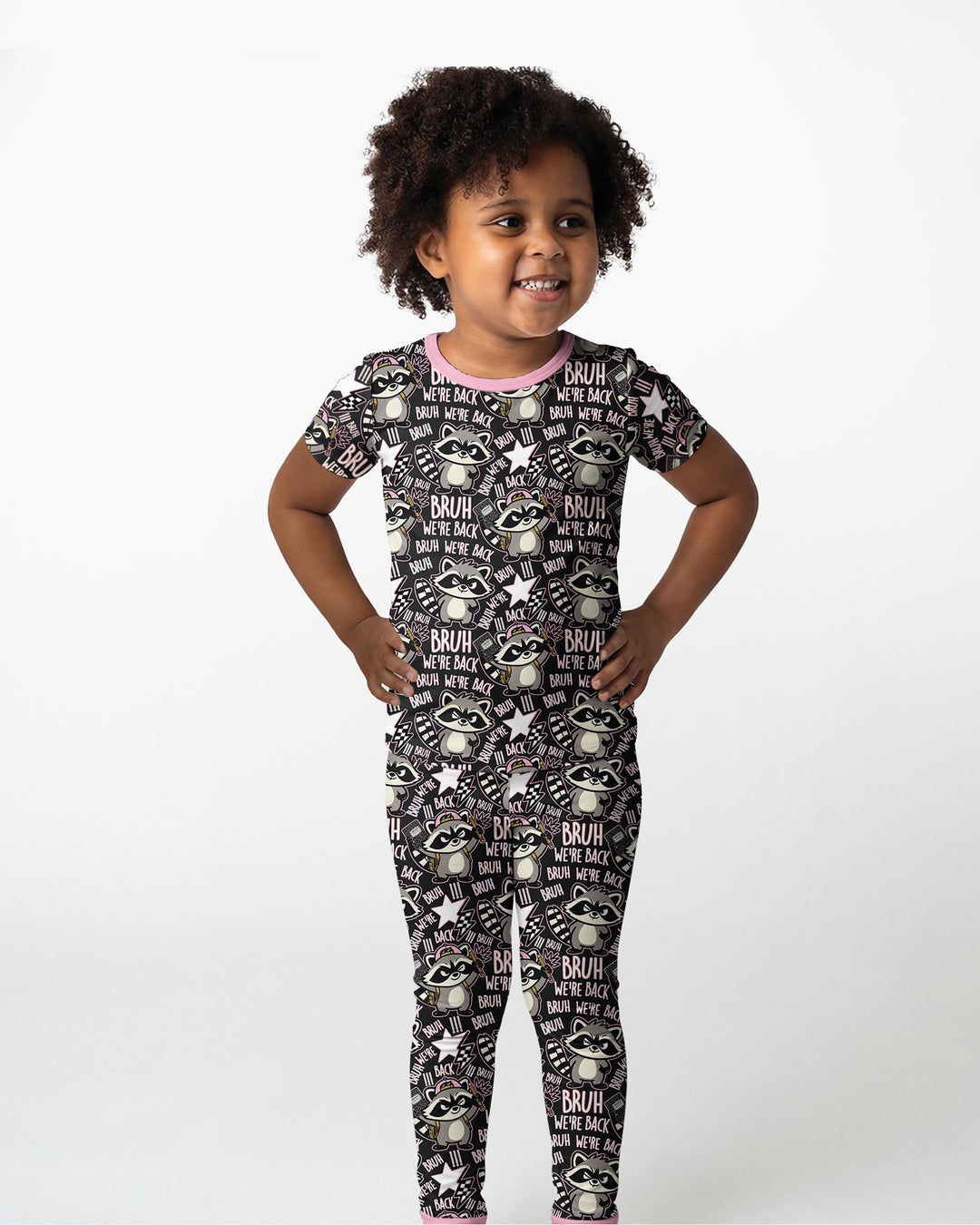 Bruh We're Back Raccoon Bamboo Two Piece Short Sleeve Pajama Set