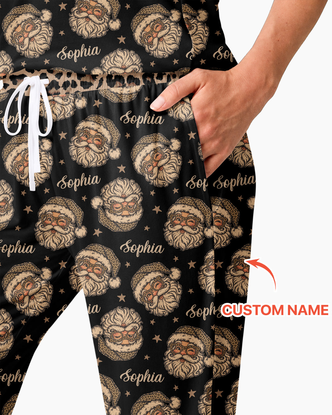 Custom Name Vintage Leopard Santa Bamboo Women Pajama Set