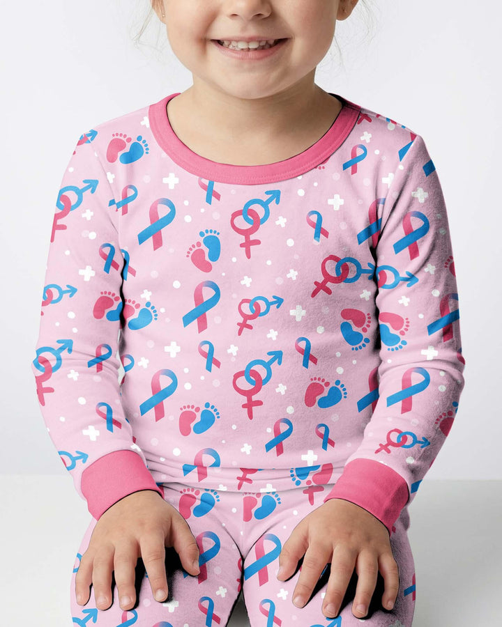 Infertility Awareness Blue and Pink Bamboo Two Piece Long Sleeve Pajama Set