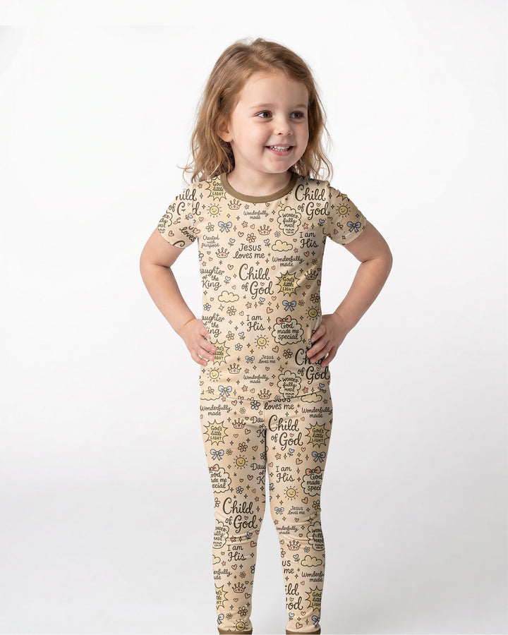 Child Of God Jesus Loves Me Bamboo Two Piece Short Sleeve Pajama Set