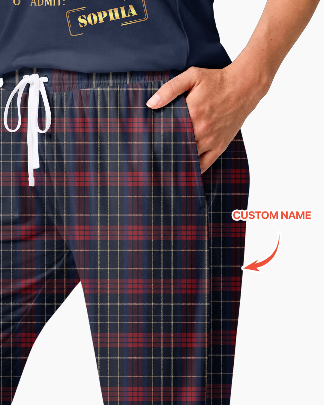 Custom Name North Pole Plaid Bamboo Women Pajama Set