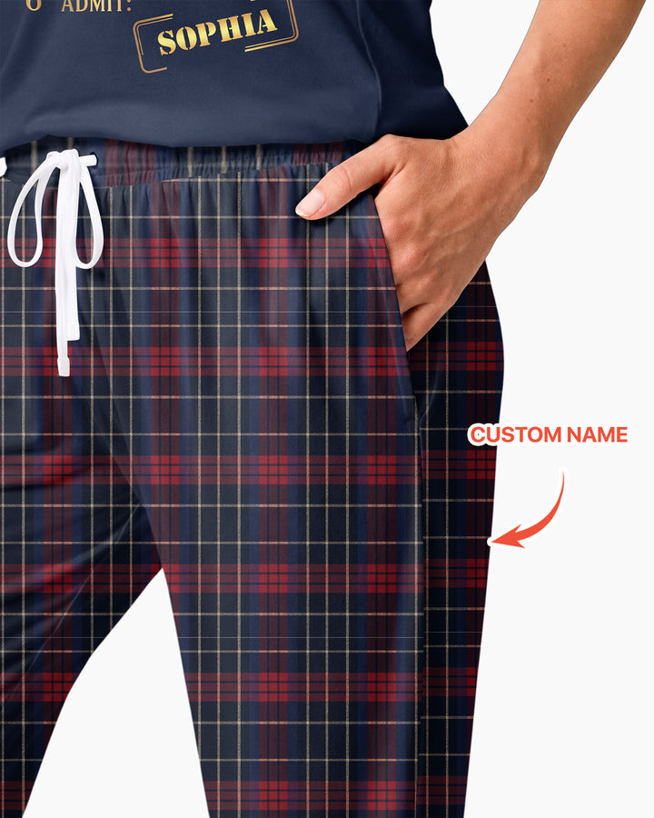 Custom Name North Pole Plaid Bamboo Women Pajama Set