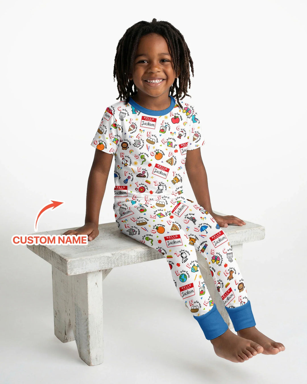Custom Name Hello School ABCs Bamboo Two Piece Short Sleeve Pajama Set