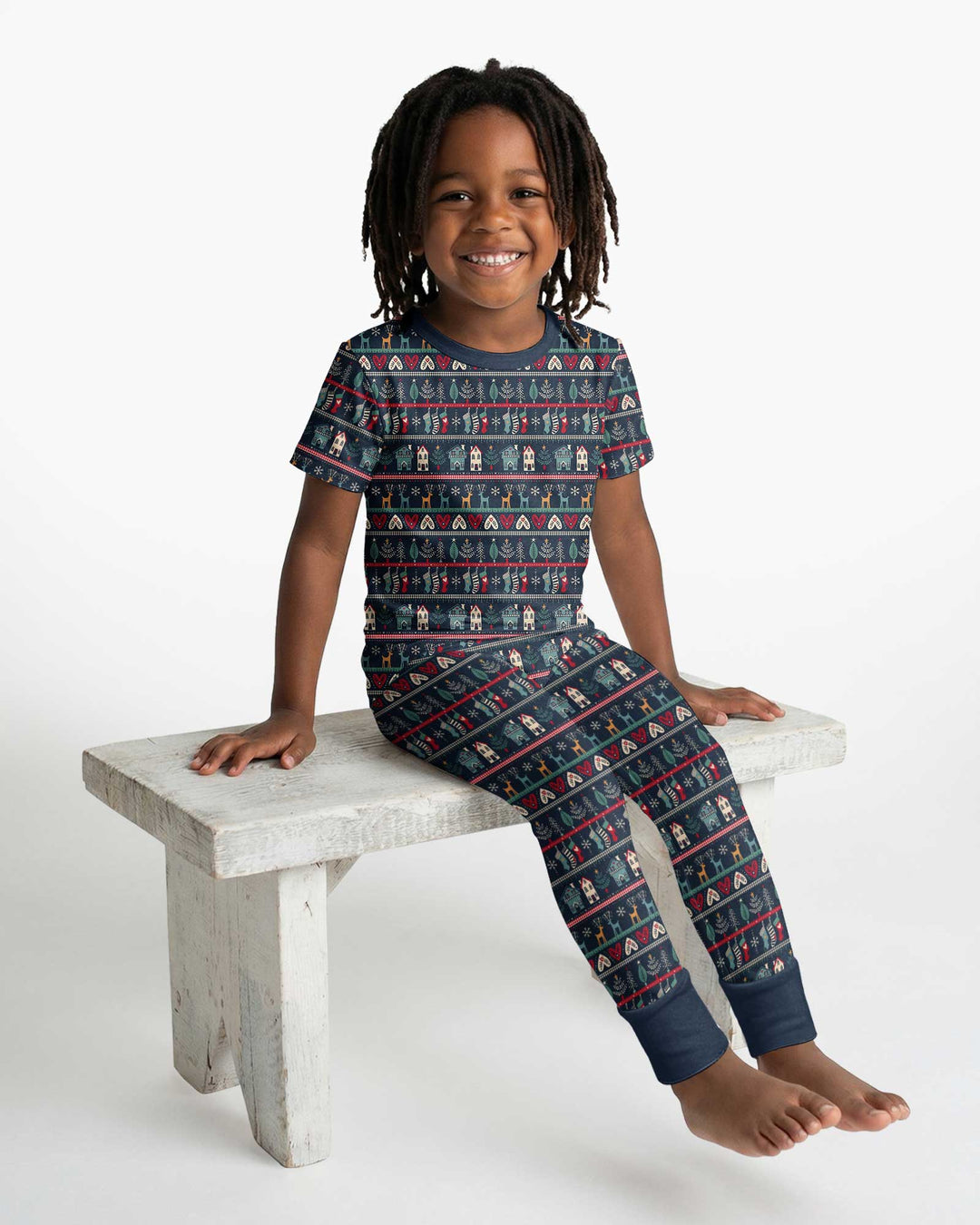 Vintage Nordic Christmas Bamboo Two Piece Short Sleeve Pajama Set