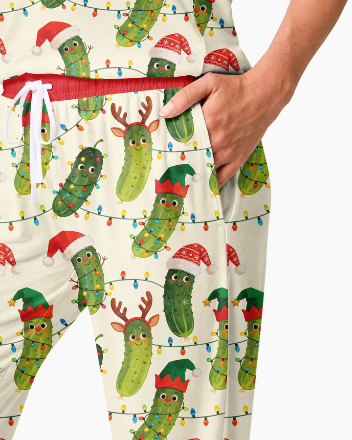 Cheerful Christmas Pickle Bamboo Women Pajama Set