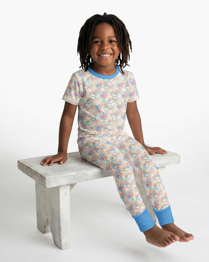 Pastel Halloween Jack O Lanterns Bamboo Two Piece Short Sleeve Pajama Set