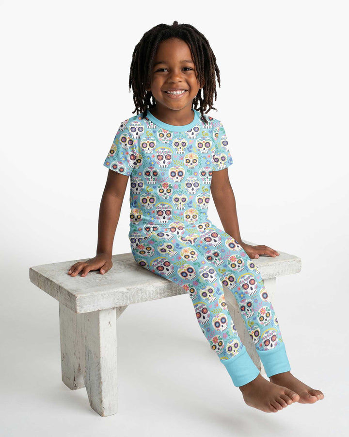 Floral Skull Bamboo Two Piece Short Sleeve Pajama Set