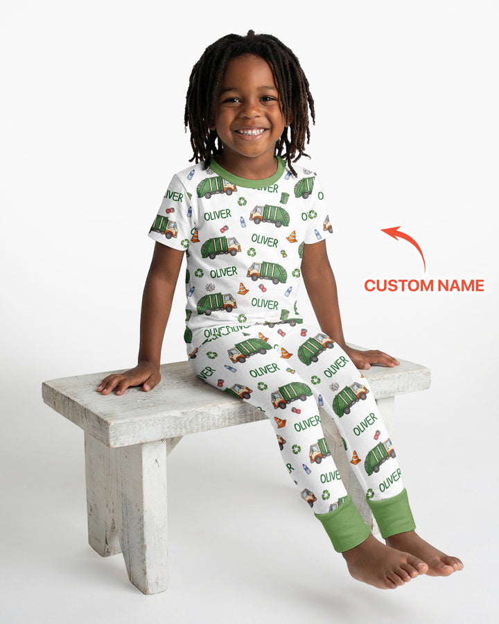 Custom Name Garbage Day Bamboo Two Piece Short Sleeve Pajama Set