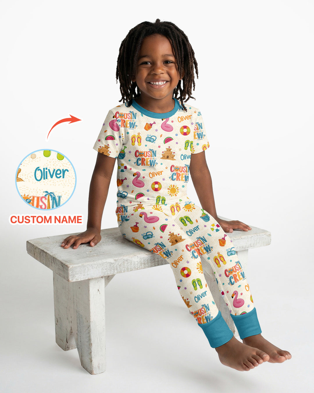 Custom Name Summer 2026 Cousin Crew Bamboo Two Piece Short Sleeve Pajama Set