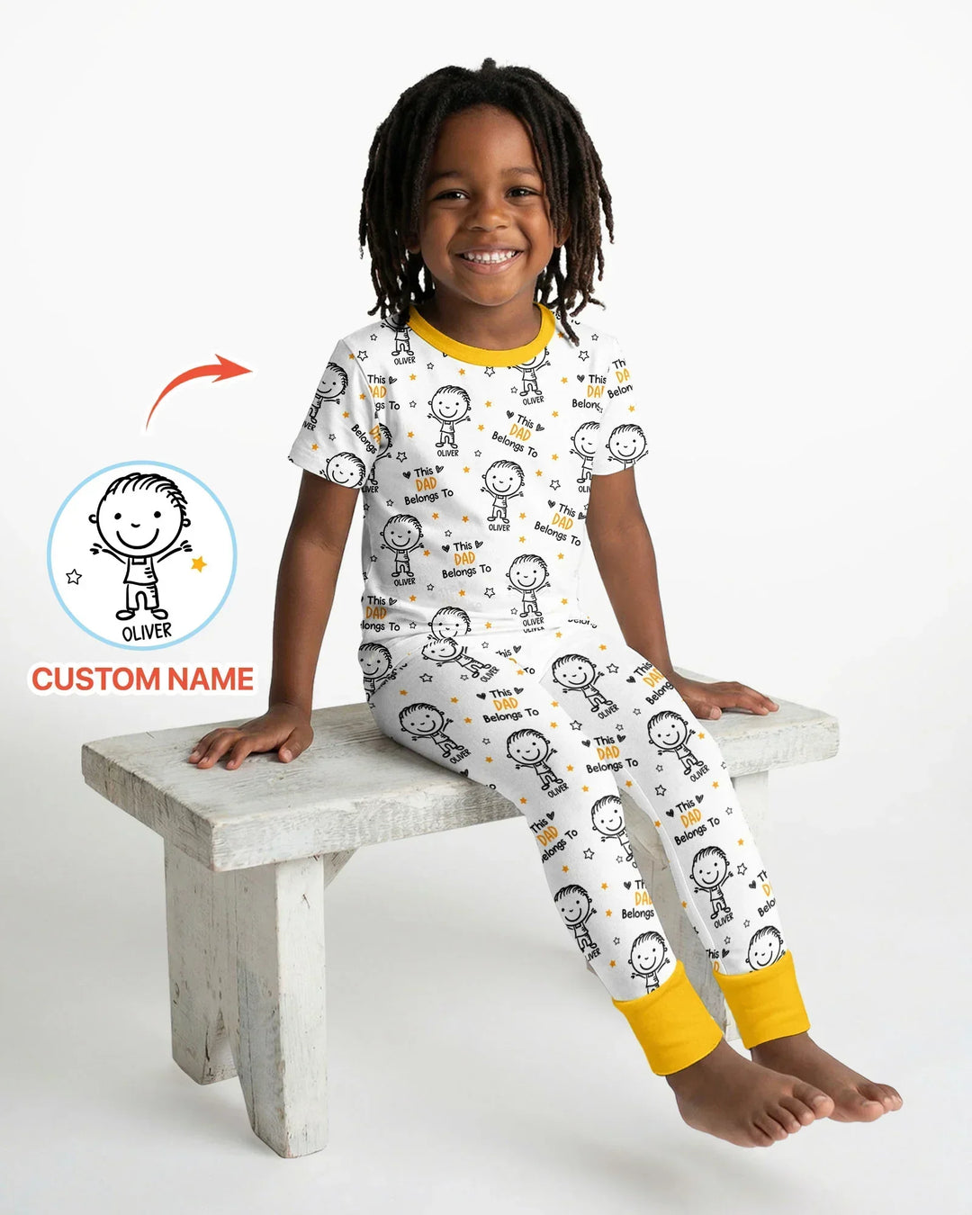 Custom Name This Dad Belongs To Doodle Bamboo Two Piece Short Sleeve Pajama Set