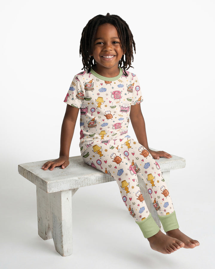 Retro Chasing Toy Bamboo Two Piece Short Sleeve Pajama Set