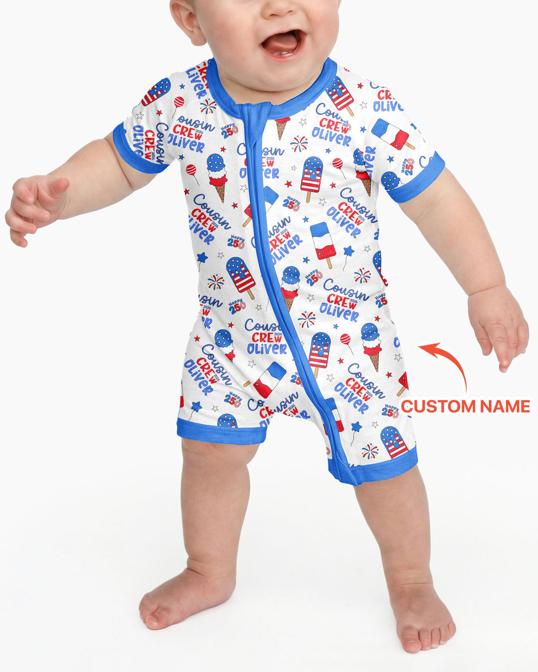 Custom Name 4th of July Cousin Crew Bamboo Shorty Zippy