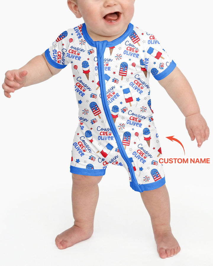 Custom Name 4th of July Cousin Crew Bamboo Shorty Zippy