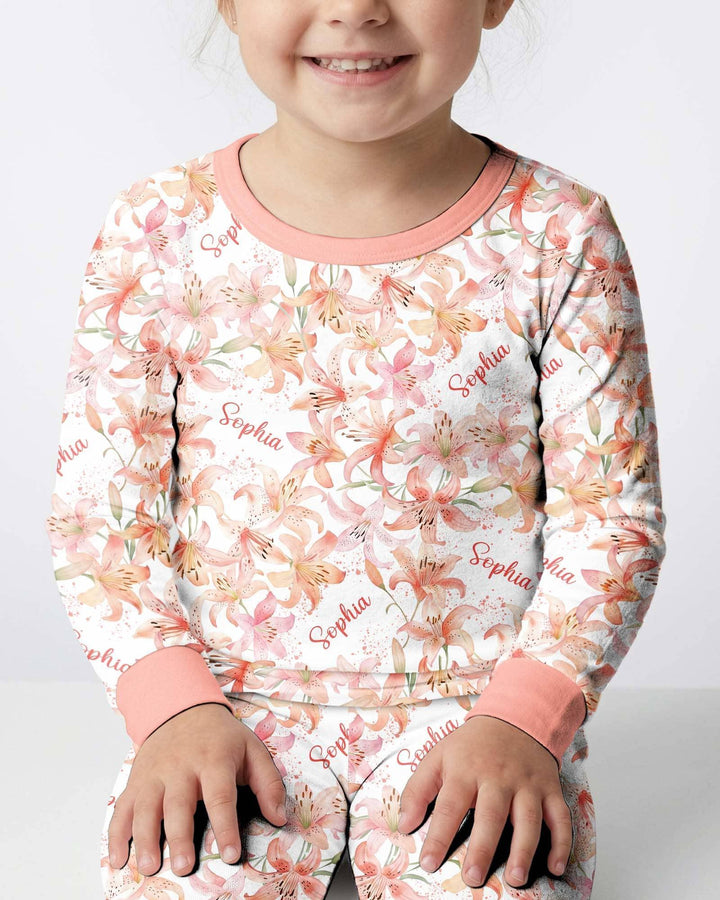 Custom Name Birth Month Flowers Bamboo Two Piece Long Sleeve Pajama Set
