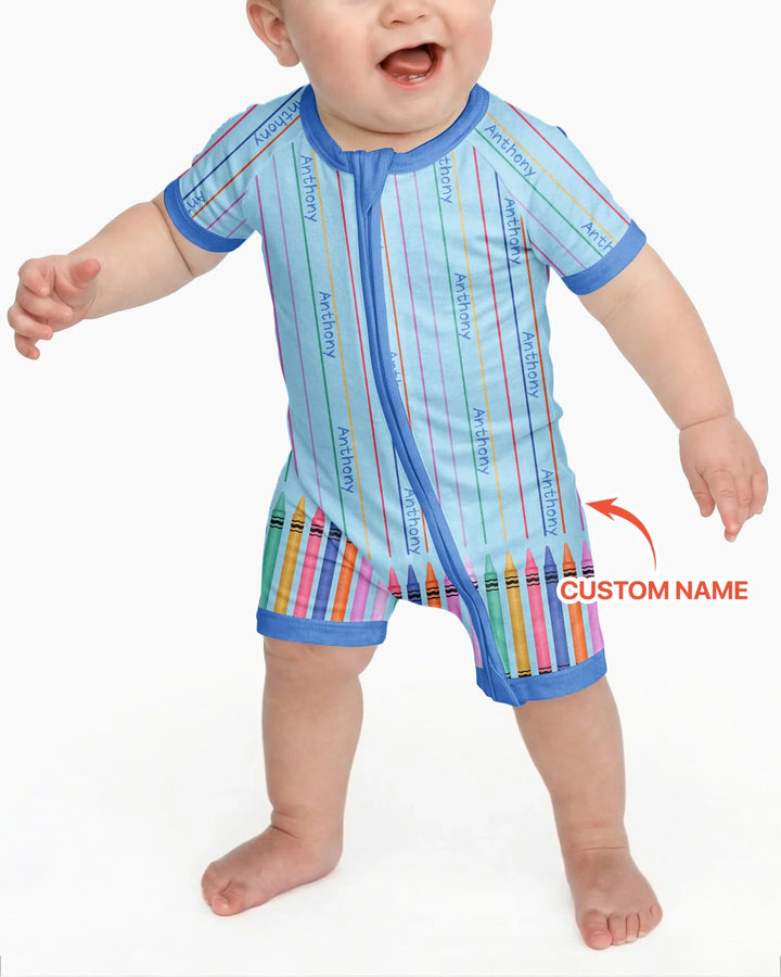 Custom Name Crayon Lines Bamboo Shorty Zippy
