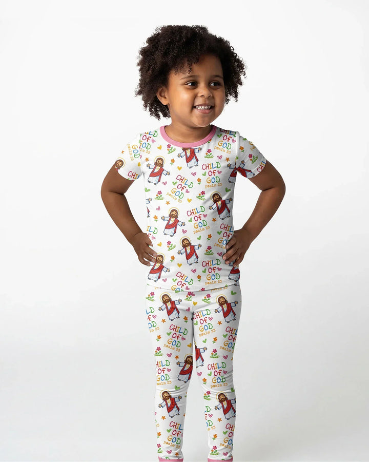 Jesus Loves Me Bamboo Two Piece Short Sleeve Pajama Set