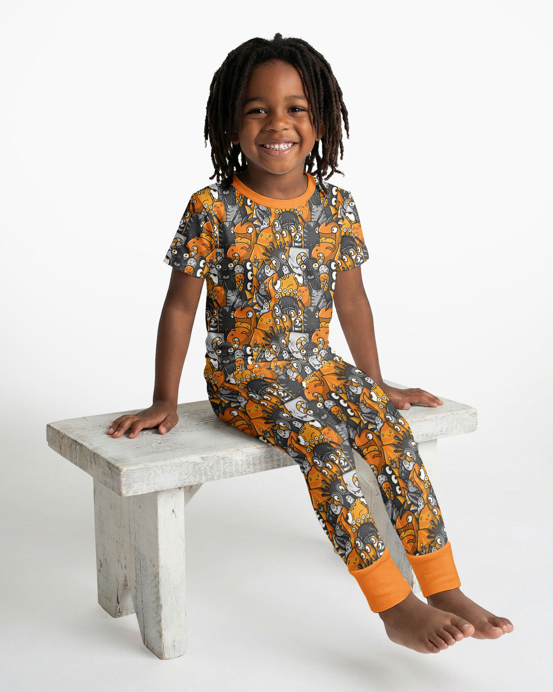 Colorful Doodle Monster Friends Bamboo Two Piece Short Sleeve Pajama Set