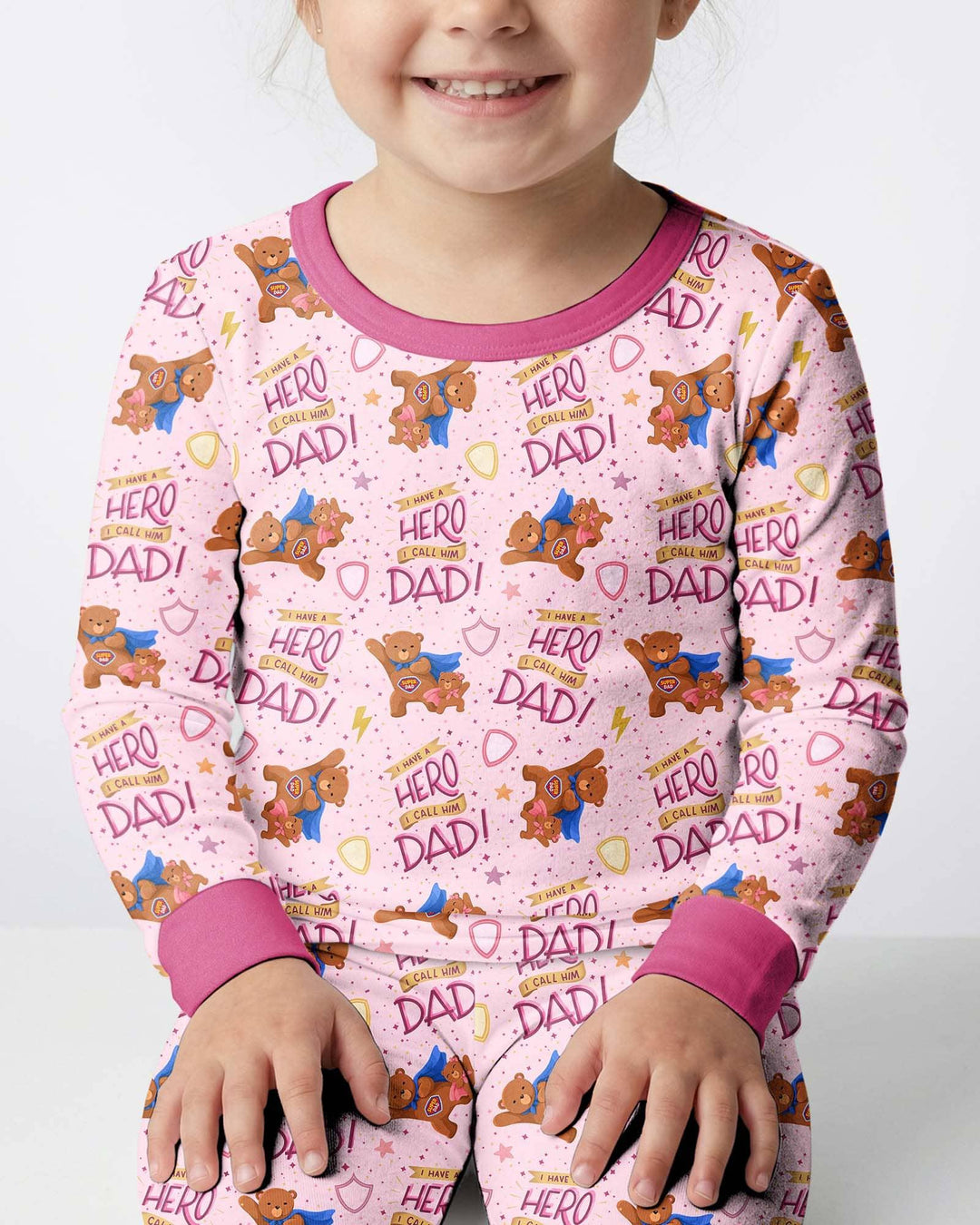 I Have A Hero Daddy & Me Matching Bamboo Two Piece Long Sleeve Pajama Set