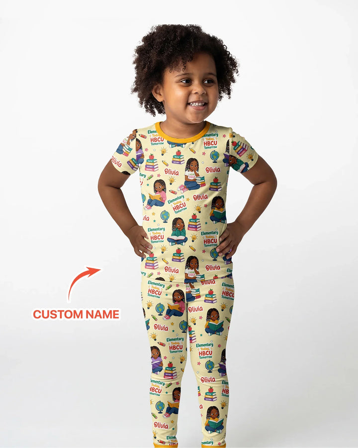 Custom Name Elementary Today HBCU Tomorrow Bamboo Two Piece Short Sleeve Pajama Set